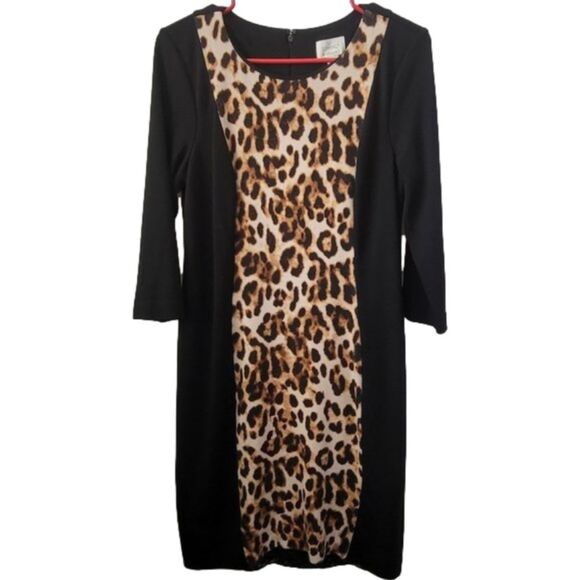 Chico's Small sz 6 S/M 0.5 So Slimming Animal Print Dress Leopard Lined zip EUC - Picture 1 of 10